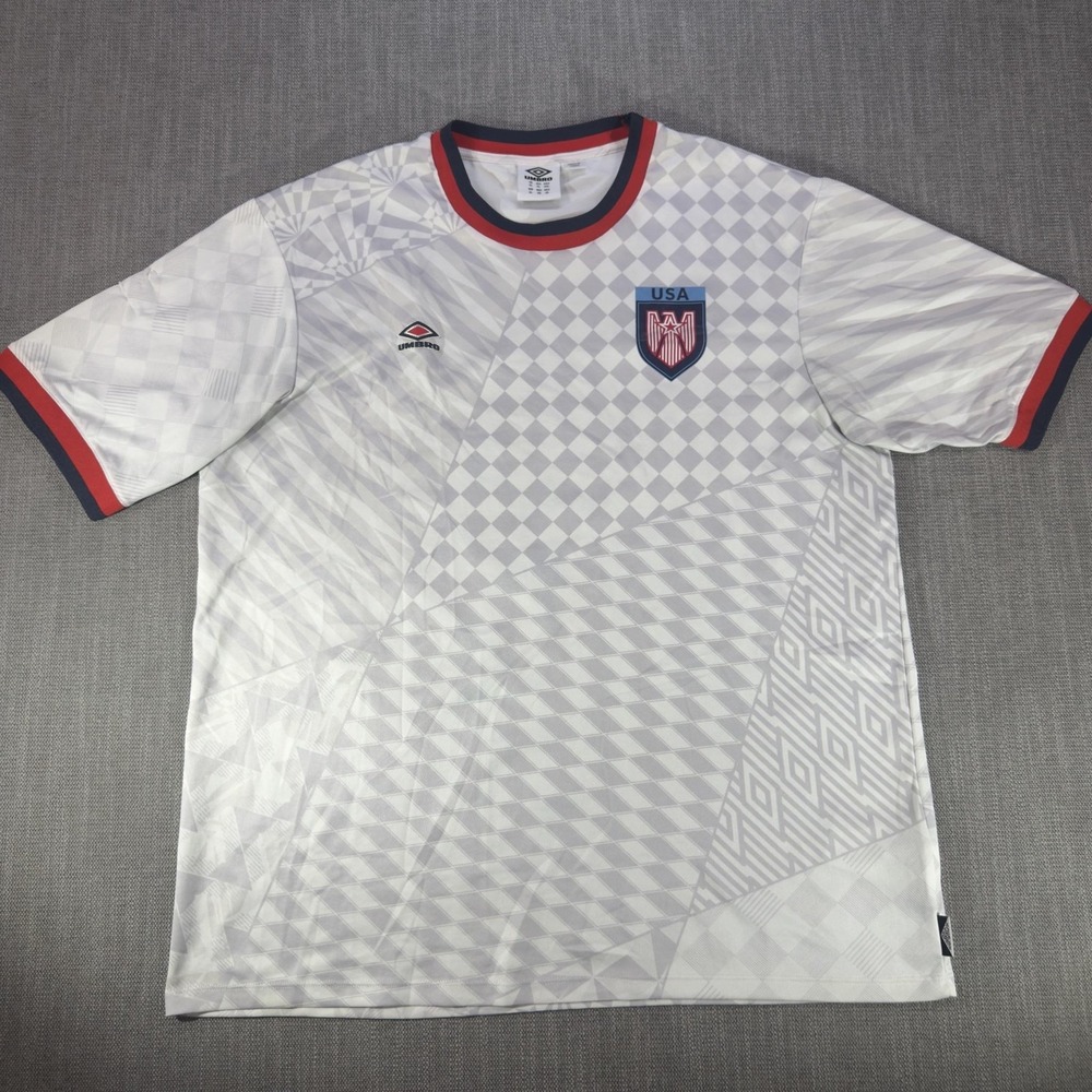 USA Jersey Mens XL White Soccer Umbro Geometric Pattern Short Sleeve Shirt - Picture 1 of 7